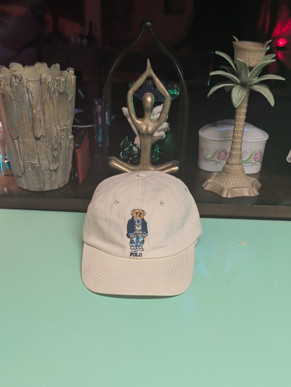 Polo by Ralph Lauren Cream Bear Embroidered Baseball Cap
